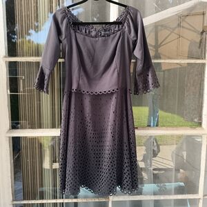 Banana Republic Limited Edition Slate Gray Laser Cut Bell Sleeve Dress Size 6
